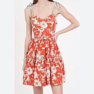 Christy Lynn Aurelia Red Magnolia Floral Mini Dress Small